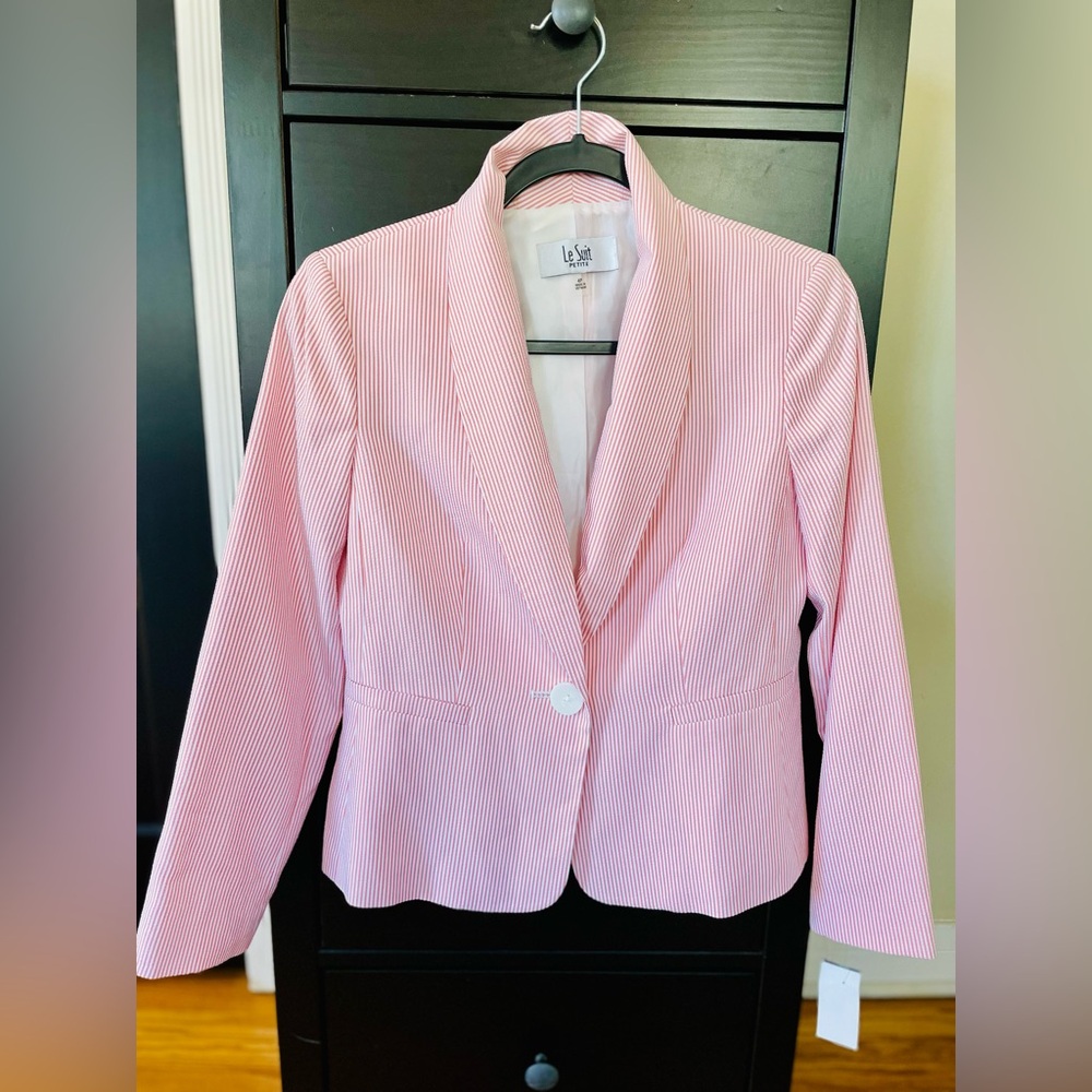 Le Suit Petite 1 Pc Orange Gingham 1 Button Blazer.New, Size : S ,4P. 59$